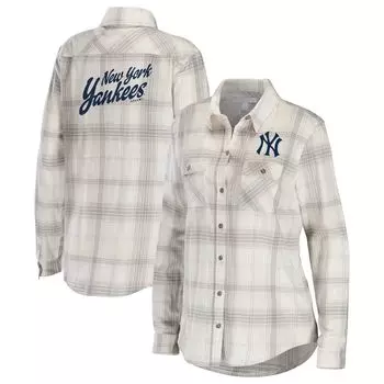 Женская одежда Erin Andrews Серая/кремовая фланелевая рубашка на пуговицах New York Yankees