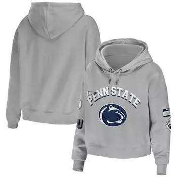 Женская одежда Erin Andrews Серый укороченный пуловер с капюшоном Penn State Nittany Lions, смешанная техника