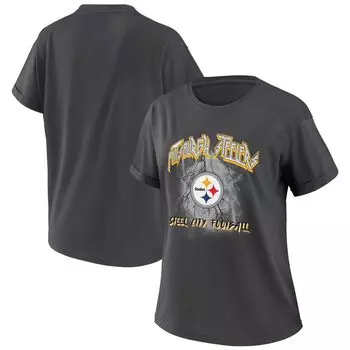 Женская одежда Erin Andrews Темно-серая футболка-бойфренд Pittsburgh Steelers