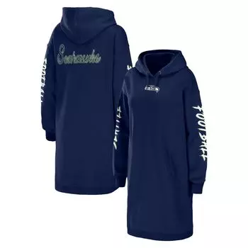 Женская одежда от Erin Andrews College Темно-синее платье с капюшоном Seattle Seahawks
