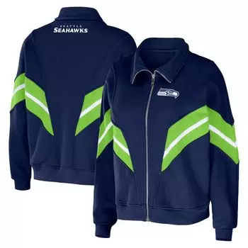Женская одежда от Erin Andrews College Темно-синяя куртка Seattle Seahawks размера плюс с молнией во всю длину в полоску из пряжи