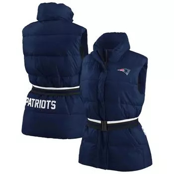 Женская одежда от Erin Andrews Navy New England Patriots Пуховик с молнией во всю длину и поясом