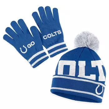 Женская одежда от Erin Andrews Royal Indianapolis Colts Вязаная шапка с двойными жаккардовыми манжетами, комплект с помпоном и перчатками