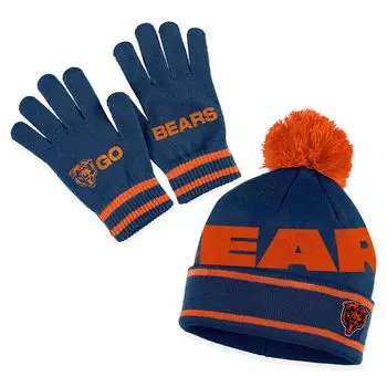 Женская одежда от Erin Andrews Темно-синяя вязаная шапка Chicago Bears с двойными жаккардовыми манжетами, помпоном и перчатками