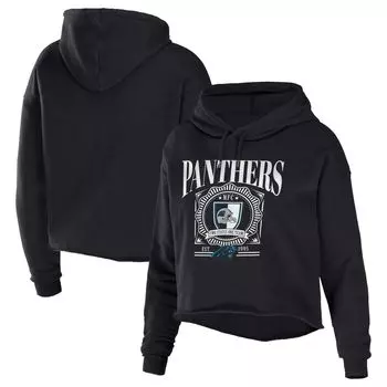 Женская одежда от Erin Andrews Укороченный флисовый пуловер с капюшоном Black Carolina Panthers