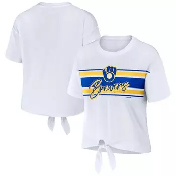 Женская одежда WEAR by Erin Andrews Белая футболка Milwaukee Brewers с завязкой спереди