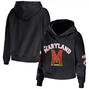Женская одежда WEAR by Erin Andrews Черный укороченный пуловер с капюшоном Maryland Terrapins смешанной техники
