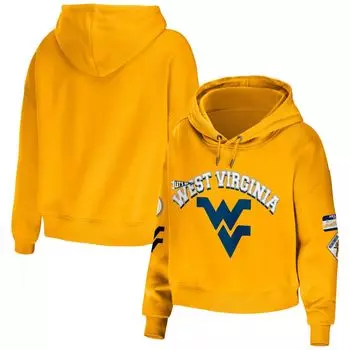 Женская одежда WEAR by Erin Andrews Gold, укороченный пуловер с капюшоном, смешанная техника, West Virginia Mountaineers
