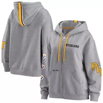 Женская одежда WEAR by Erin Andrews Серая толстовка с молнией во всю длину Pittsburgh Steelers