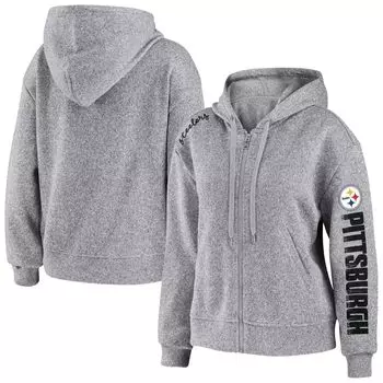 Женская одежда WEAR by Erin Andrews Серая толстовка с молнией во всю длину Pittsburgh Steelers Heathered