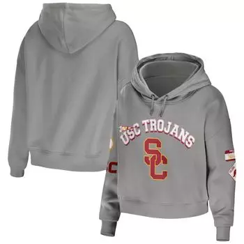 Женская одежда WEAR by Erin Andrews Серый укороченный пуловер с капюшоном USC Trojans, смешанная техника