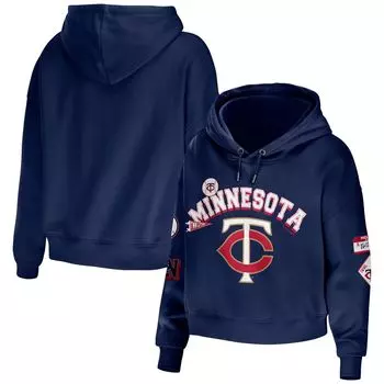 Женская одежда WEAR by Erin Andrews Темно-синий укороченный пуловер с капюшоном Minnesota Twins Modest Patches