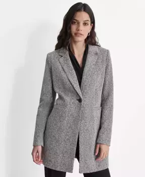 Женская однобортная куртка с лацканами и длинными рукавами, Regular & Petite DKNY, черный