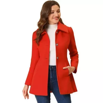 Женская однобортная верхняя одежда с отложным воротником, зимнее пальто с карманами ALLEGRA K, красный
