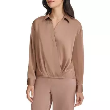 Женская однотонная атласная блузка Calvin Klein, цвет cafe ole