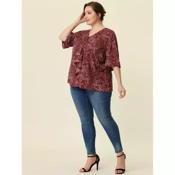 Женская однотонная блузка больших размеров с V-образным вырезом и рюшами и присборенными рукавами Agnes Orinda, белый/зеленый