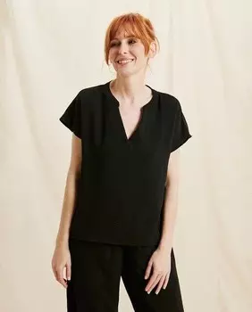 Женская однотонная блузка с короткими рукавами и воротником-стойкой Jdy, черный