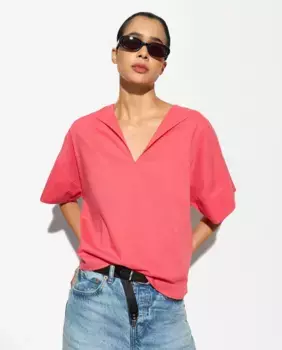 Женская однотонная блузка с короткими рукавами и рубашечным воротником Parfois, фуксия