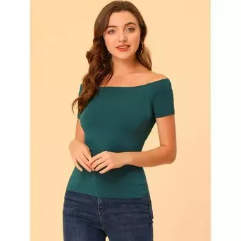 Женская однотонная блузка с короткими рукавами и открытыми плечами длиной до бедра ALLEGRA K, белый