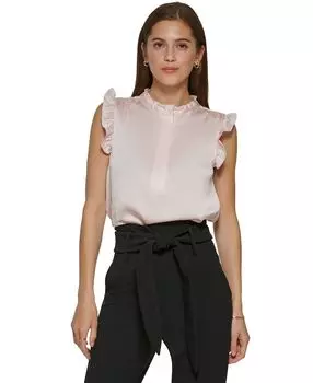 Женская однотонная блузка с полупланкой и оборками на рукавах DKNY