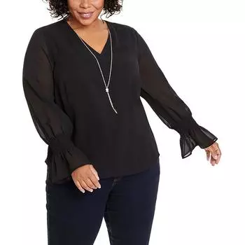 Женская однотонная блузка с V-образным вырезом JM Collection, цвет deep black
