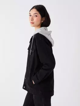 Женская однотонная джинсовая куртка с капюшоном XSIDE, новый черный