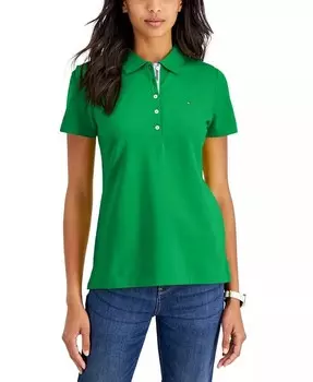 Женская однотонная футболка-поло с короткими рукавами Tommy Hilfiger, зеленый