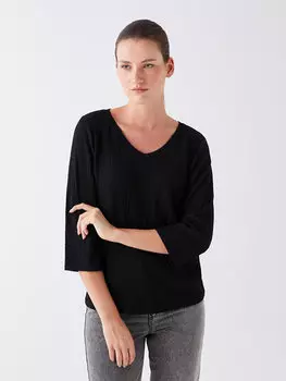 Женская однотонная футболка с v-образным вырезом LCWAIKIKI Classic, новый черный