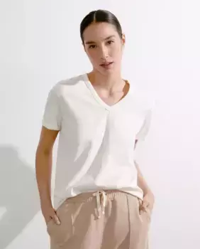 Женская однотонная футболка с V-образным вырезом nfasis, цвет 120 Crudo