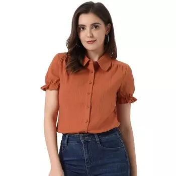 Женская однотонная хлопковая блузка с отложным воротником и оборками ALLEGRA K, цвет Brown Red