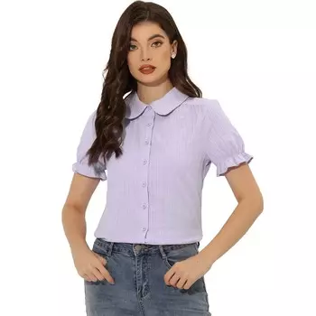 Женская однотонная хлопковая блузка с отложным воротником и оборками ALLEGRA K, цвет Light Purple