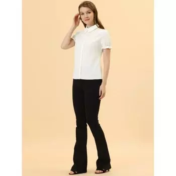 Женская однотонная хлопковая блузка с отложным воротником и оборками ALLEGRA K, белый