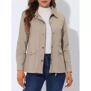 Женская однотонная куртка с карманами на талии и завязками на талии ALLEGRA K