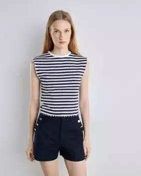 Женская однотонная махровая футболка в полоску Easy Wear, темно-синий