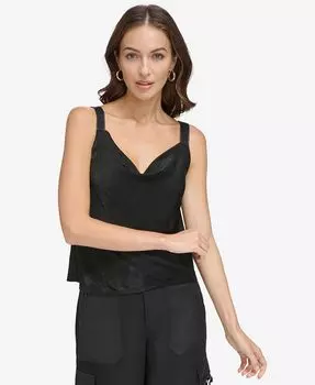 Женская однотонная майка без рукавов с воротником-хомутом DKNY, черный