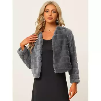 Женская однотонная однотонная лохматая шуба из мягкого искусственного меха без воротника с длинными рукавами ALLEGRA K, черный