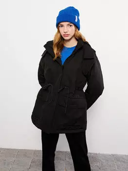 Женская однотонная парка с длинными рукавами и капюшоном LCW Casual