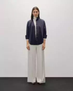 Женская однотонная рубашка из поплина с длинными рукавами и пуговицами спереди Woman Limited El Corte Ingls, темно-синий