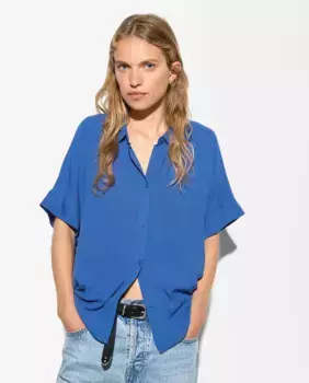 Женская однотонная рубашка оверсайз с короткими рукавами Parfois, синий