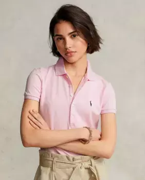 Женская однотонная рубашка-поло облегающего кроя Polo Ralph Lauren, светло-розовый