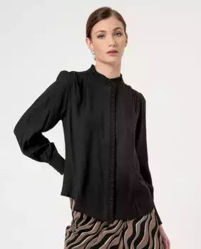 Женская однотонная рубашка со сборками на воротнике-стойке Surkana, черный
