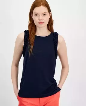 Женская однотонная текстурированная майка с рюшами Tommy Hilfiger, синий