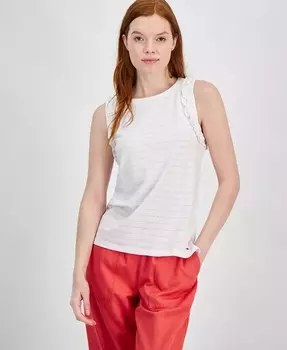 Женская однотонная текстурированная майка с рюшами Tommy Hilfiger, белый