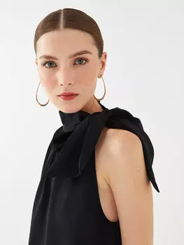 Женская однотонная вечерняя блузка без рукавов с завязочным воротником LCWAIKIKI Classic, новый черный