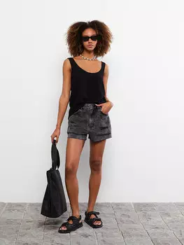 Женская однотонная вискозная блузка без рукавов с U-образным вырезом LCW Casual, черный