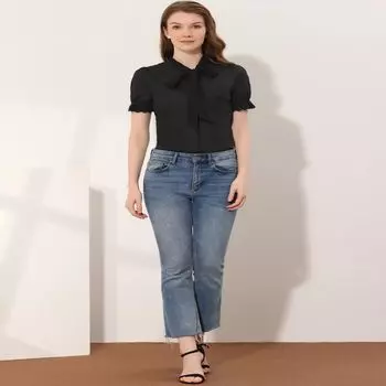 Женская офисная блузка с пышными рукавами и галстуком-бабочкой ALLEGRA K, светло-синий