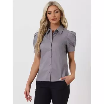 Женская офисная рубашка на пуговицах с отложным воротником и пышными рукавами ALLEGRA K, черный