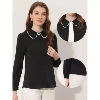 Женская офисная рубашка с завязками на пуговицах и воротником Питера Пэна ALLEGRA K, белый