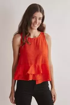 Женская оранжевая блузка прямого кроя с круглым вырезом без рукавов и рюшами Jimmy Key, оранжевый