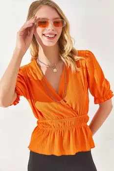 Женская оранжевая двубортная блузка с резинкой на талии Olalook, оранжевый